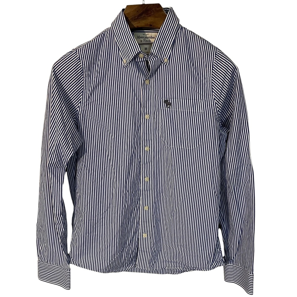 Vtg Abercrombie & Fitch Men Muscle Fit Blue Striped Button Down Shirt Prep Y2K M